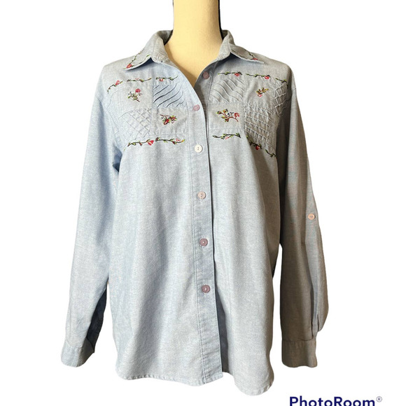 Napa Valley Chambray Shirt with Patches Pleats and Embroidery Size Small - Picture 1 of 5